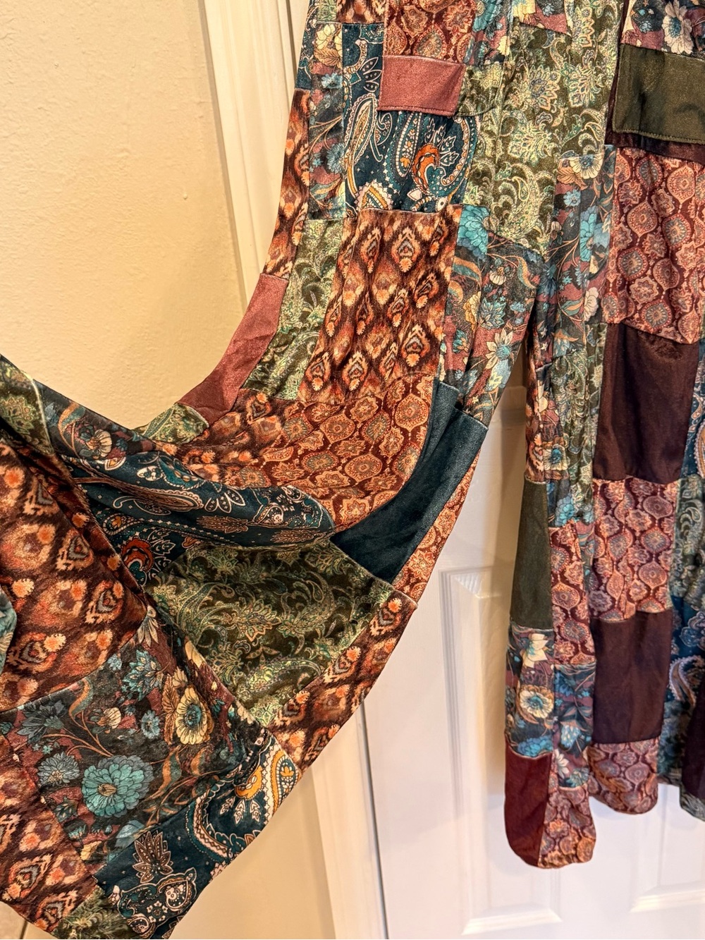 Earthbound Patchwork Velvet Jumpsuit Wide Leg Boho Hippie Indie Size Medium - Picture 5 of 11